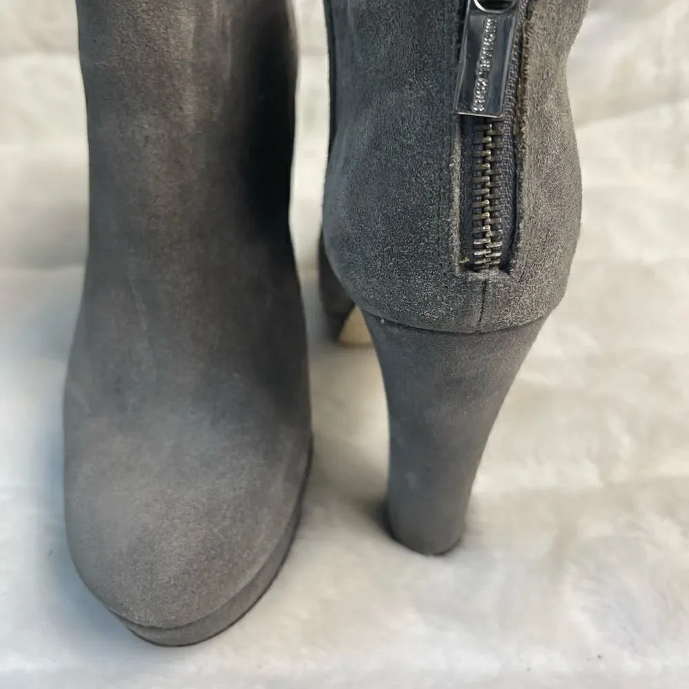 Michael Kors gray leather suede ankle platform boots with back zipper si…